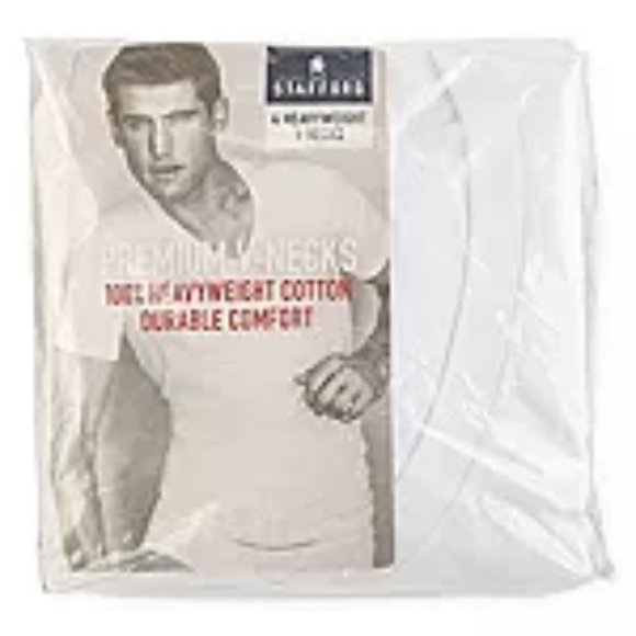 Stafford Heavyweight Mens 4 Pack Short Sleeve V Neck T-Shirt-Extra Tall - Picture 3 of 4